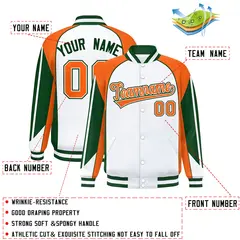 White Orange Color Block Varsity Raglan Letterman Jacket 2