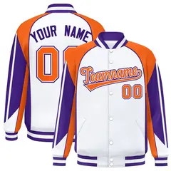 White Orange Color Block Varsity Raglan Letterman Jacket