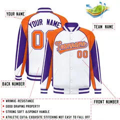White Orange Color Block Varsity Raglan Letterman Jacket 2
