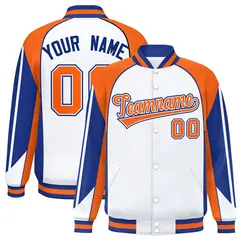 White Orange Color Block Varsity Raglan Letterman Jacket 1