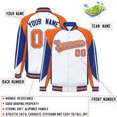 White Orange Color Block Varsity Raglan Letterman Jacket 2