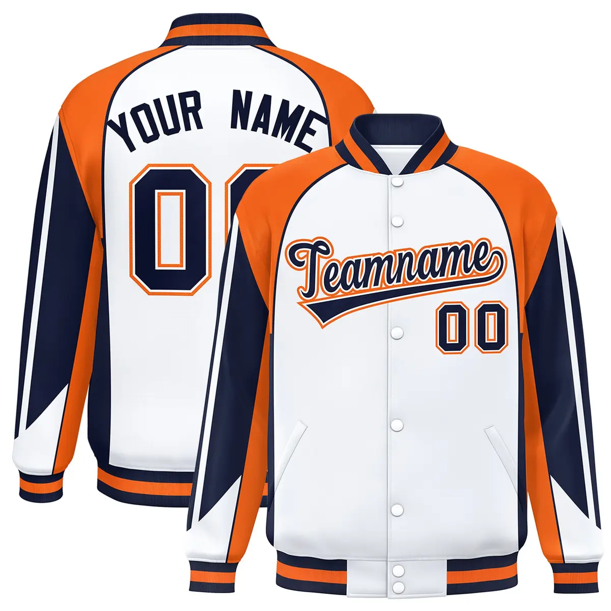 White Orange Color Block Varsity Raglan Letterman Jacket