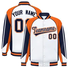 White Orange Color Block Varsity Raglan Letterman Jacket 1
