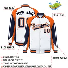 White Orange Color Block Varsity Raglan Letterman Jacket 2