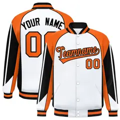 White Orange Color Block Varsity Raglan Letterman Jacket 1