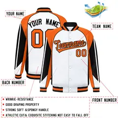 White Orange Color Block Varsity Raglan Letterman Jacket 2