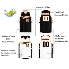 White Orange Double Side Basketball Jersey 2
