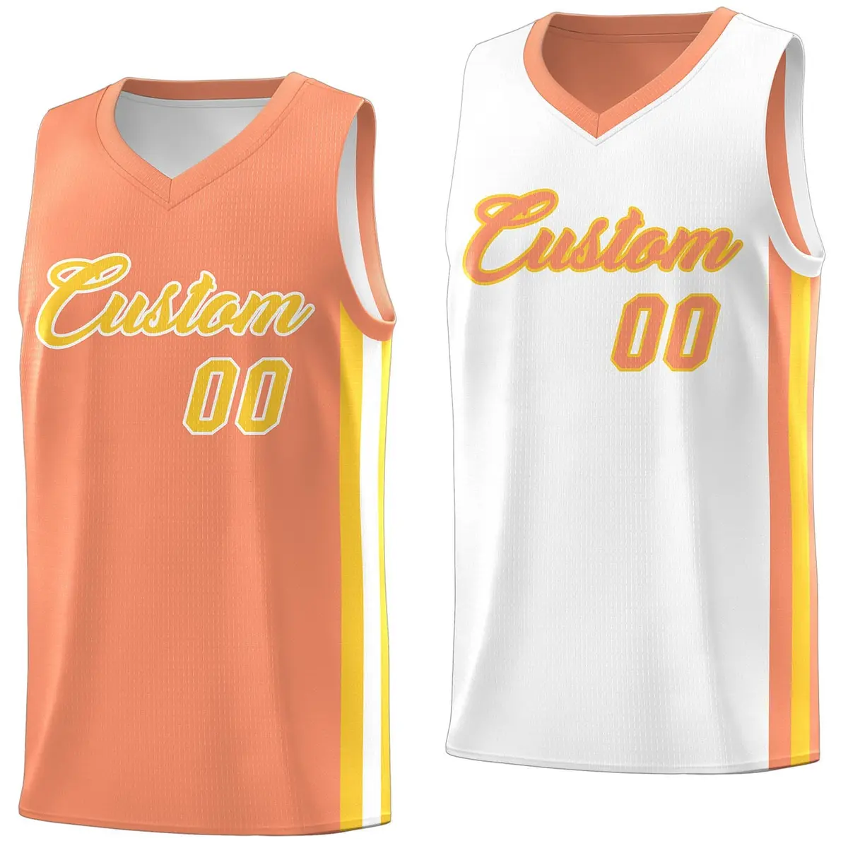 White Orange Double Side Basketball Jersey
