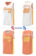 White Orange Double Side Basketball Jersey 4