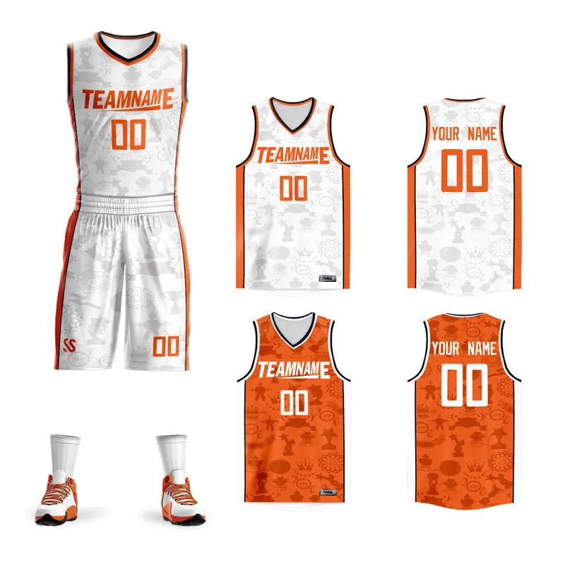 White Orange Double Side Sets Basketball Jersey