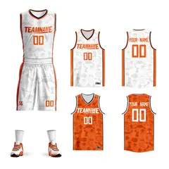 White Orange Double Side Sets Basketball Jersey