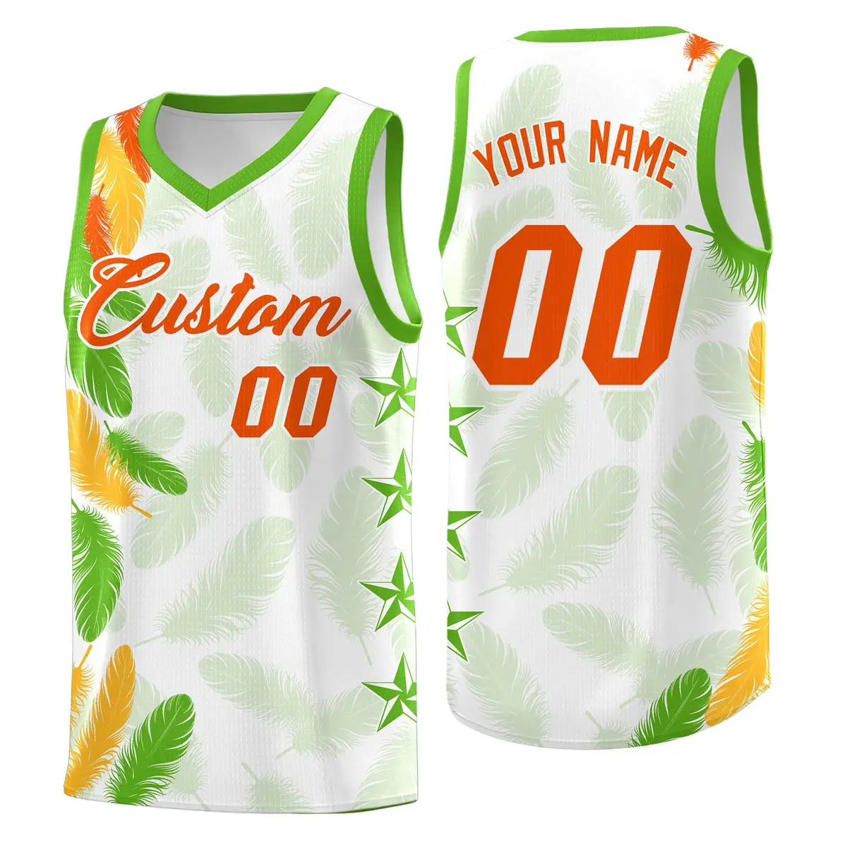 White Orange Feather Series Graffiti Pattern Basketball Jersey