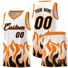 White Orange Flame Pattern Sports Basketball Jersey