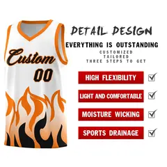 White Orange Flame Pattern Sports Basketball Jersey 2