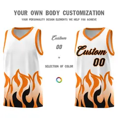 White Orange Flame Pattern Sports Basketball Jersey 3