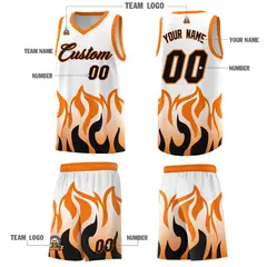 White Orange Flame Pattern Sports Basketball Jersey 5
