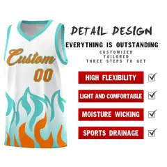 White Orange Flame Pattern Sports Basketball Jersey 2
