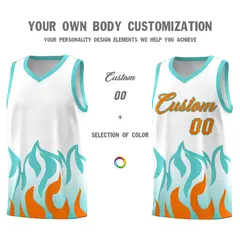 White Orange Flame Pattern Sports Basketball Jersey 3