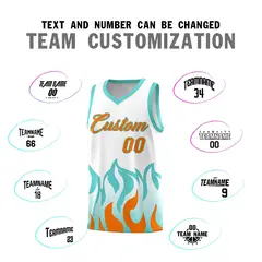 White Orange Flame Pattern Sports Basketball Jersey 4