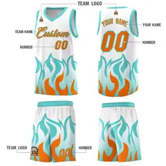 White Orange Flame Pattern Sports Basketball Jersey 5