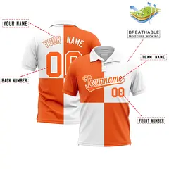 White Orange Four Squares Design Performance Polo Shirt 2
