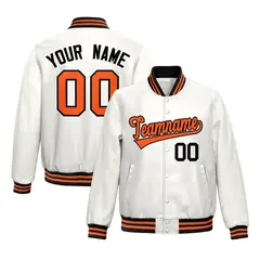 White Orange Full-Snap Varsity Faux Leather Letterman Jacket 1