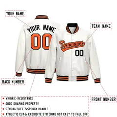 White Orange Full-Snap Varsity Faux Leather Letterman Jacket 2