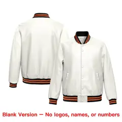 White Orange Full-Snap Varsity Faux Leather Letterman Jacket 6