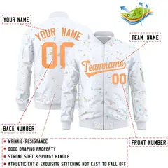 White Orange Full-Zip Graffiti Splash Varsity Letterman Jacket 2