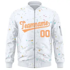 White Orange Full-Zip Graffiti Splash Varsity Letterman Jacket 3