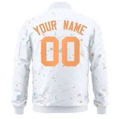 White Orange Full-Zip Graffiti Splash Varsity Letterman Jacket 4
