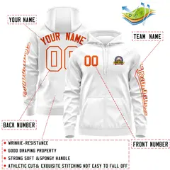 White Orange Full-Zip Varsity Letterman Jacket Hoodie 4