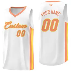 White Orange-Gold Classic Tops Mesh Sport Basketball Jersey