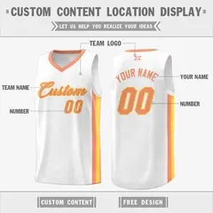 White Orange-Gold Classic Tops Mesh Sport Basketball Jersey 2