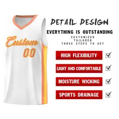 White Orange-Gold Classic Tops Mesh Sport Basketball Jersey 4