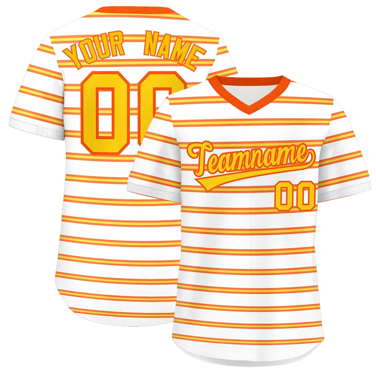 White Orange-Gold Horizontal Stripe Pullover Baseball Jersey
