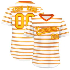 White Orange-Gold Horizontal Stripe Pullover Baseball Jersey