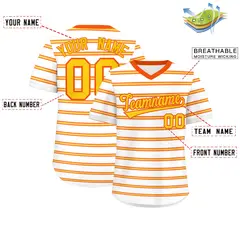 White Orange-Gold Horizontal Stripe Pullover Baseball Jersey 2