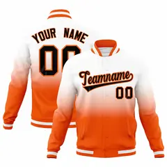 White Orange Gradient Full-Snap Varsity Letterman Jacket 1