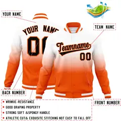 White Orange Gradient Full-Snap Varsity Letterman Jacket 2
