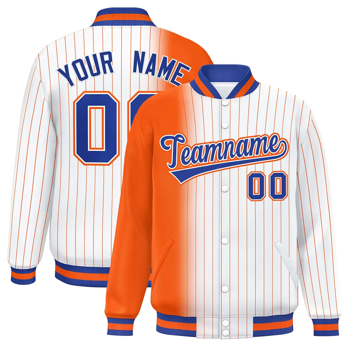 White Orange Gradient Pinstripe Full-Snap Letterman Jacket