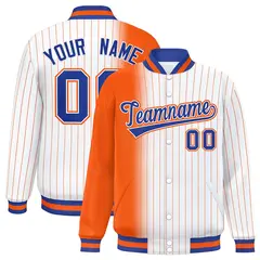 White Orange Gradient Pinstripe Full-Snap Letterman Jacket 1