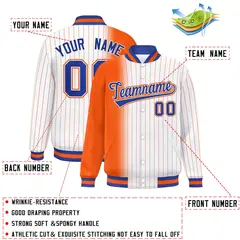 White Orange Gradient Pinstripe Full-Snap Letterman Jacket 2