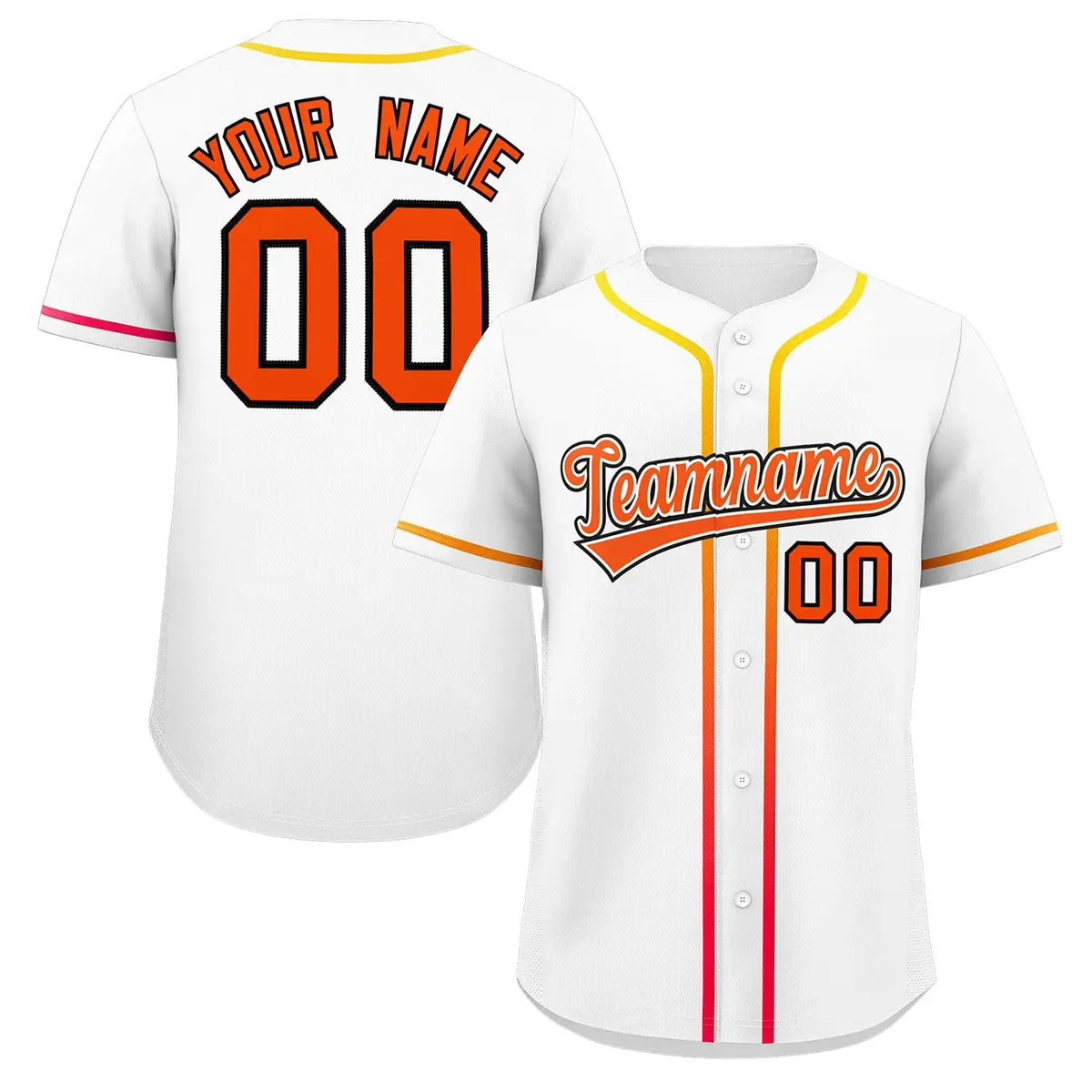 White Orange Gradient Ribbed Authentic Baseball Jersey