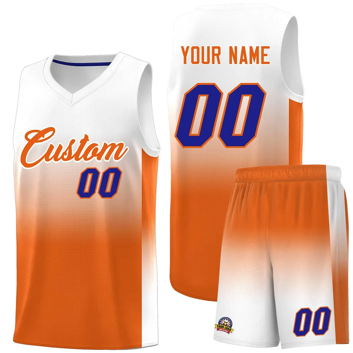 White Orange Gradient Sports Basketball Jersey