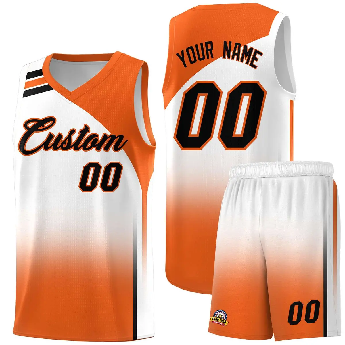 White Orange Gradient Sports Basketball Jersey