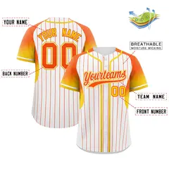 White Orange Gradient Stripe Fashion Sleeves Baseball Jersey 2