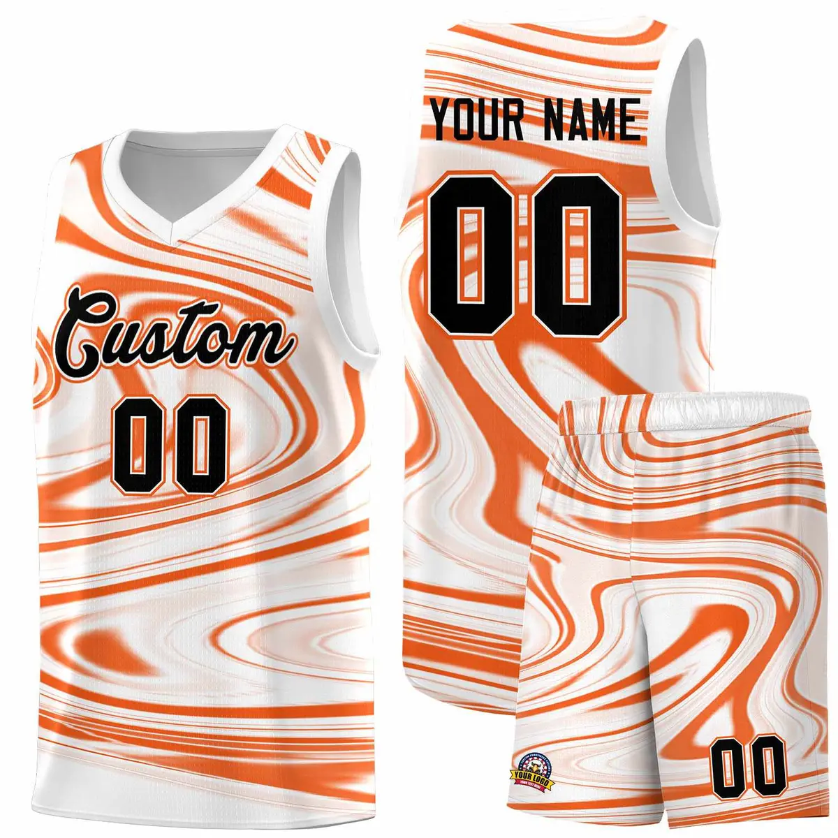 White Orange Graffiti Fluids Basketball Uniform Jersey Sets