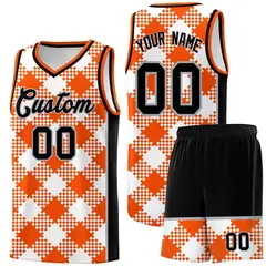 White Orange-Gray Grid Basketball Kits For Team 1