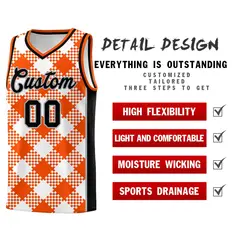White Orange-Gray Grid Basketball Kits For Team 2